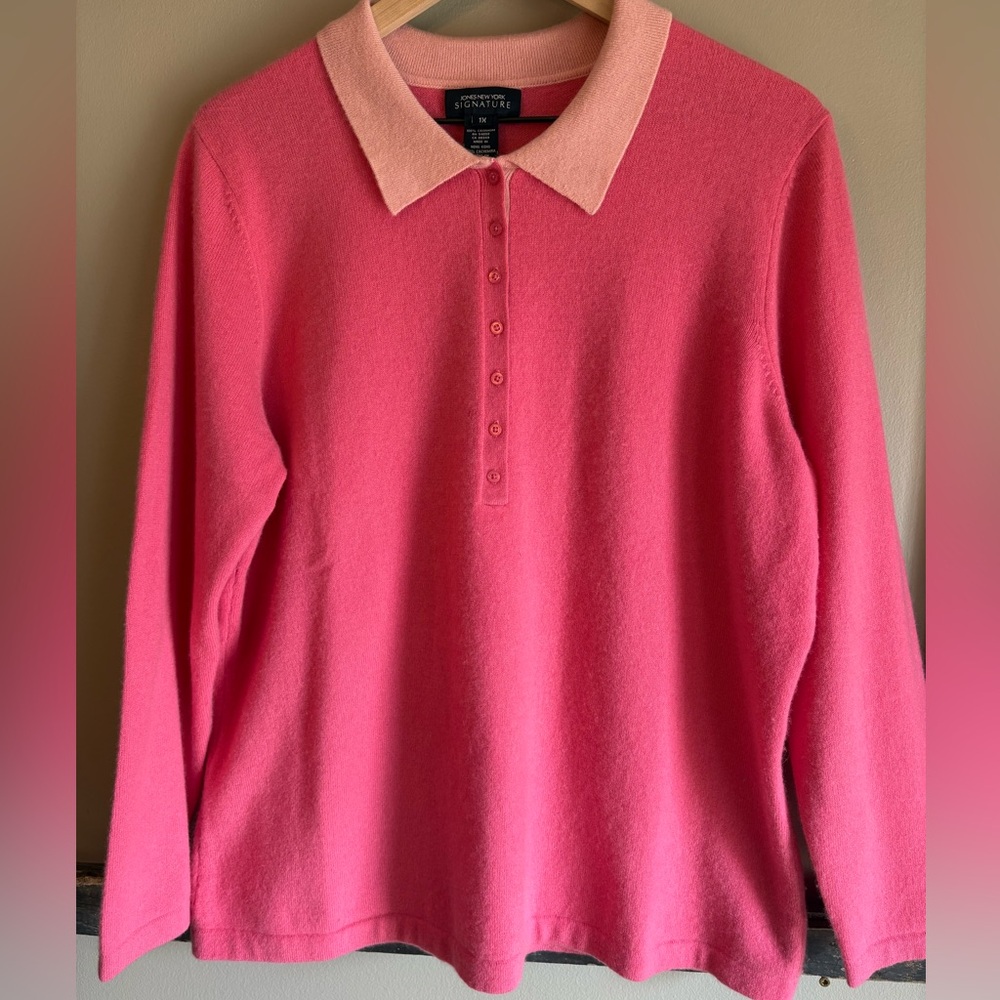100% Cashmere Pink Women's Polo Sweater